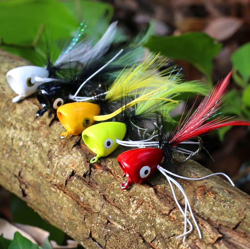 XFISHMAN Fly Fishing Poppers Lures for Bass Panfish Flies Topwater Popper for Crappie Bluegill Kit (Bass Popper Oversize kit 10 pcs) - Image 5